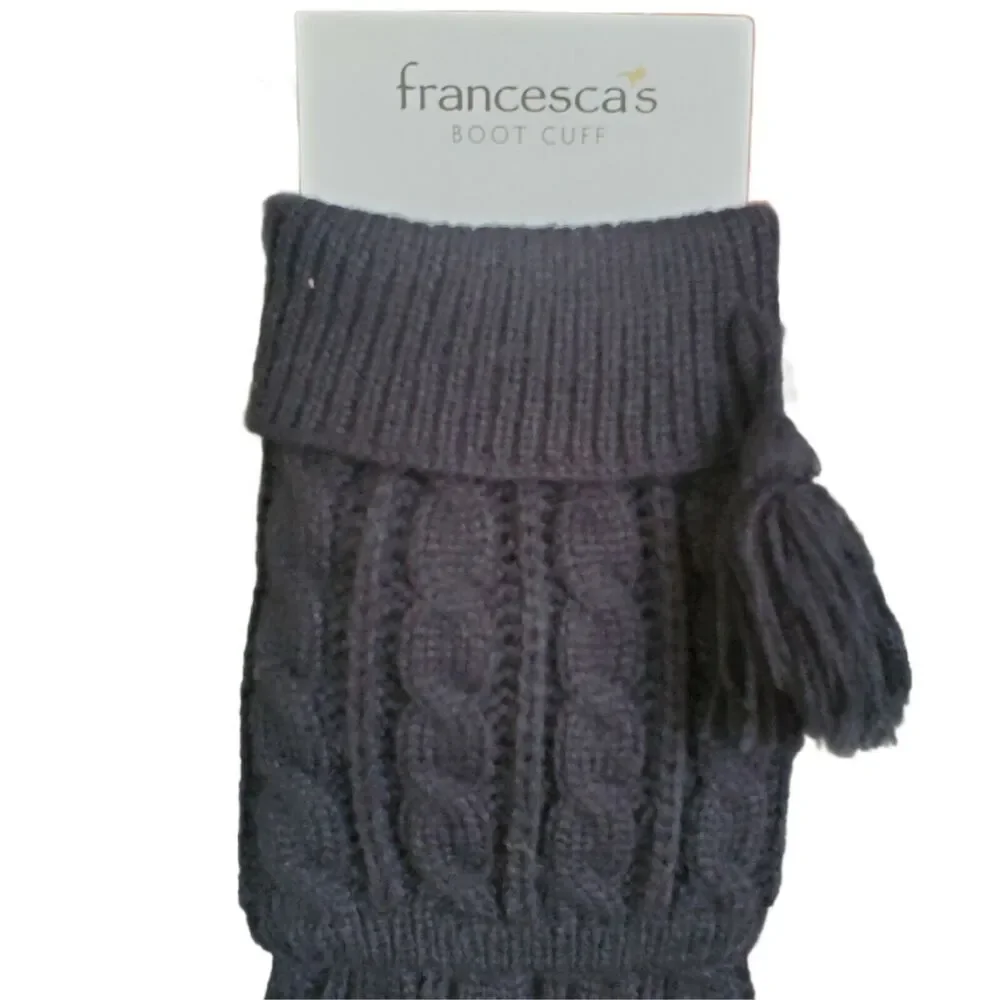 Francescas Boot Cuff Black Cable Knit Boot Topper Tassel New One Size